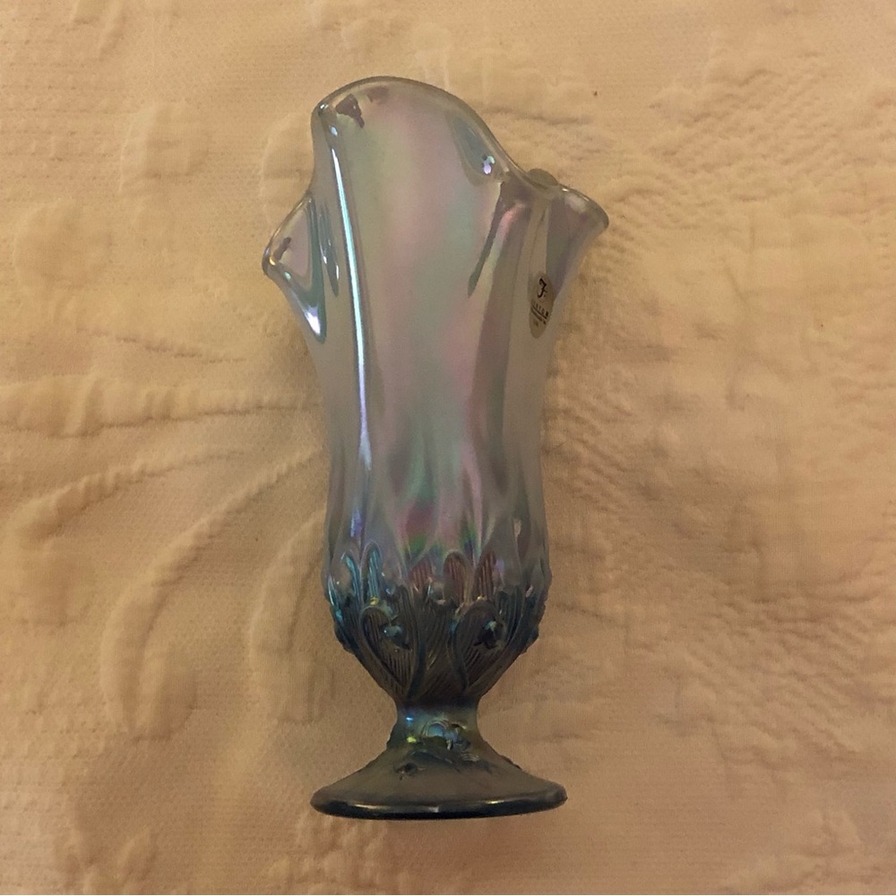 Fenton Iridescent Blue-Gray Ruffled Top Vase - Picture 6 of 14